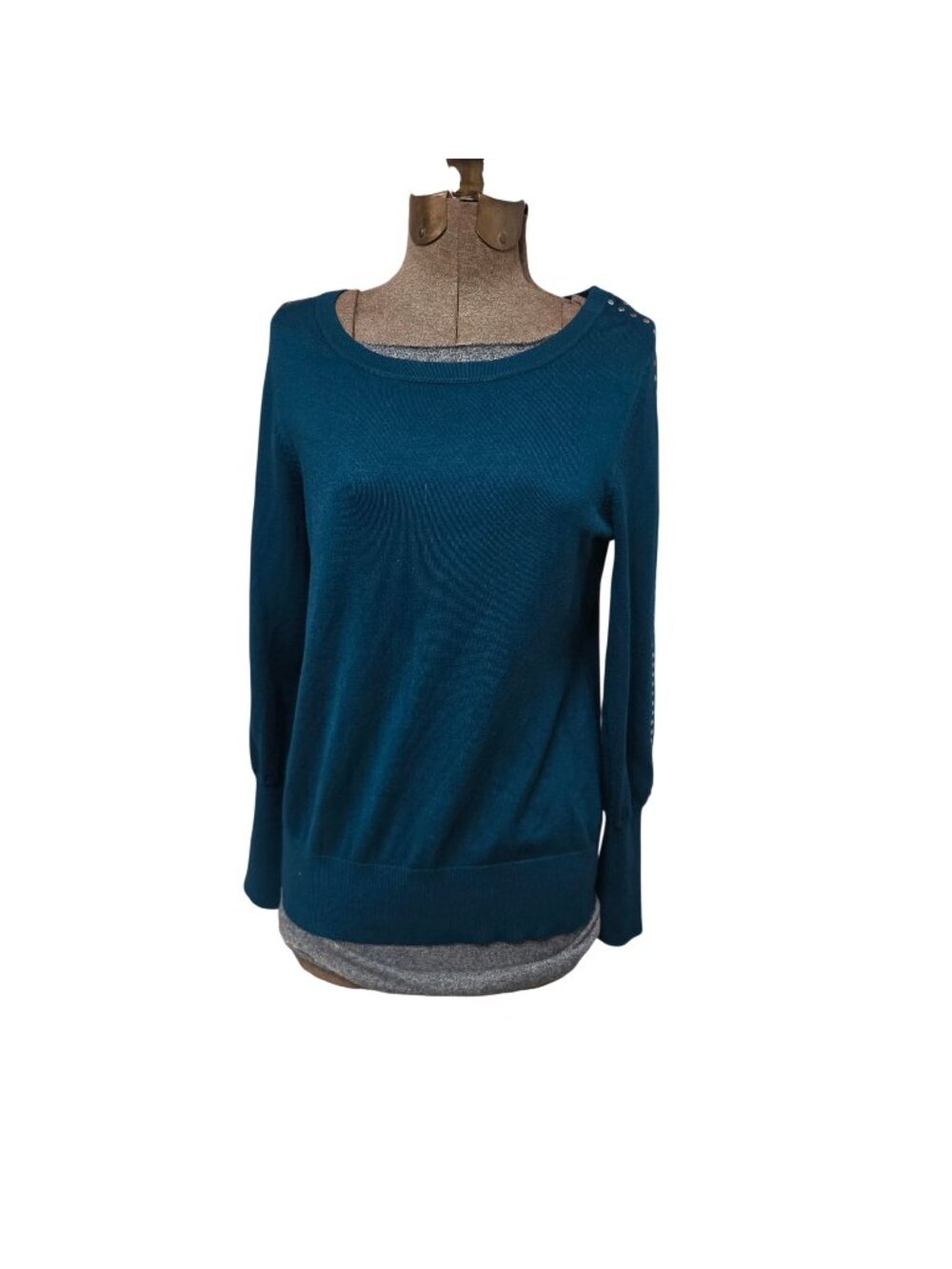 Alfani Petite Womens PM Urban Teal Studded Sweater Long Sleeve NWT Lightweight